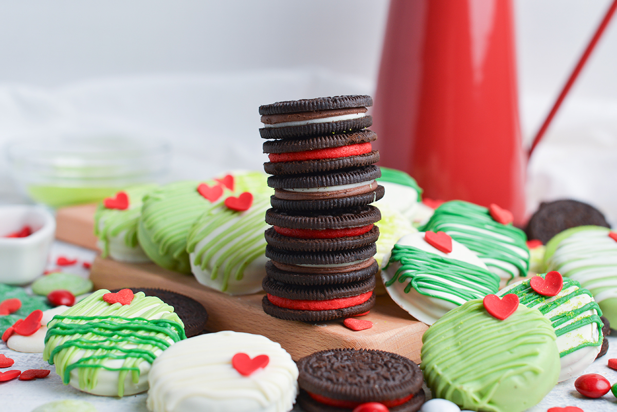 straight on shot of stack of oreos