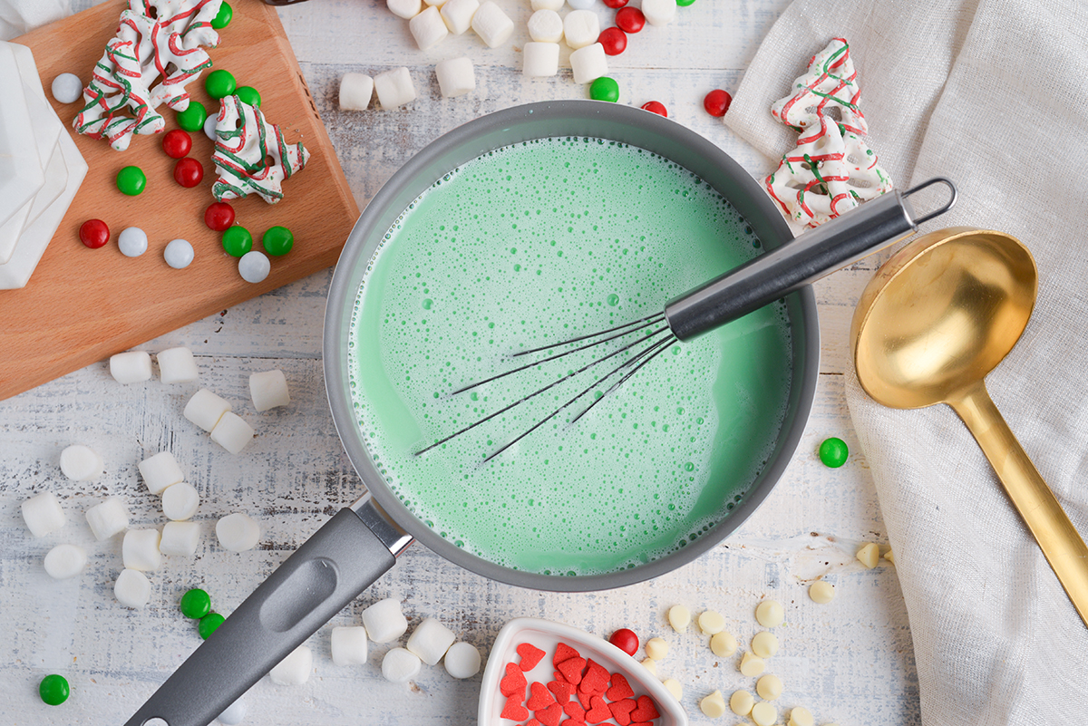 green hot chocolate in a saucepan