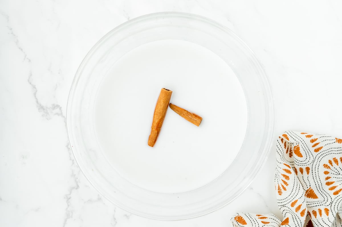 cinnamon sticks in bowl of horchata