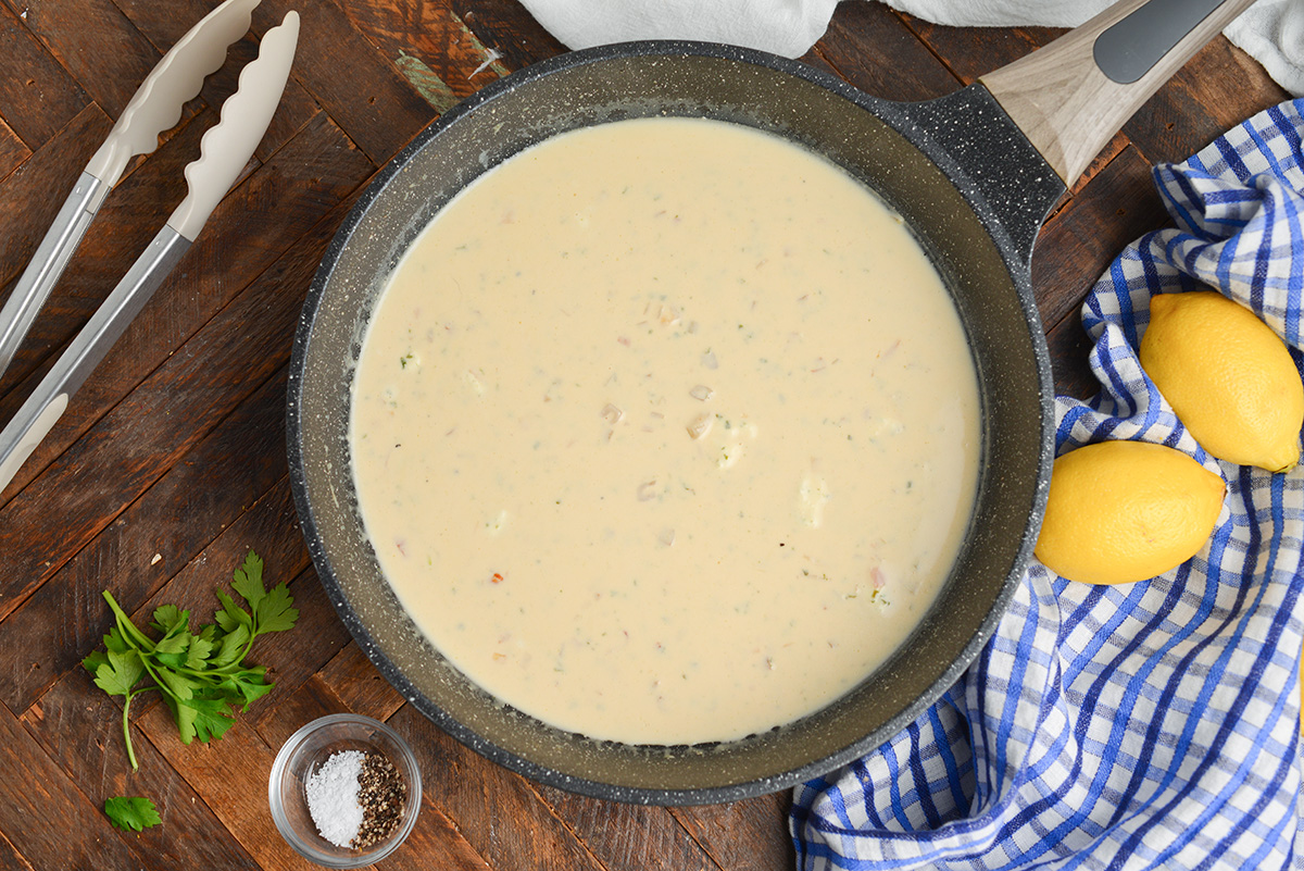 creamy pan sauce in a skillet