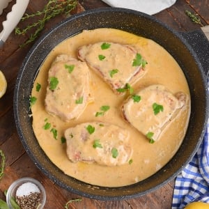 easy boneless pork chop recipe with a creamy pan sauce