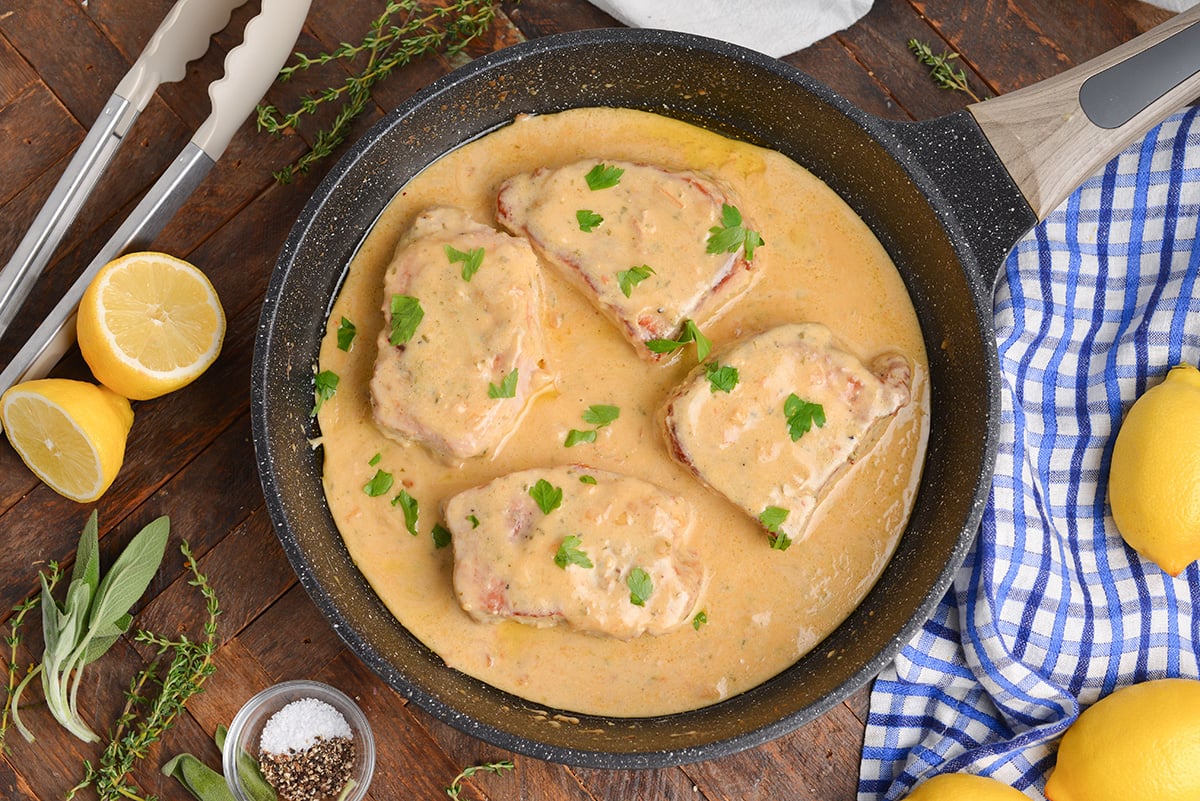 easy boneless pork chop recipe with a creamy pan sauce