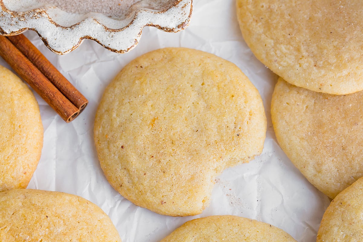 close up of a cookie with a bite taken out