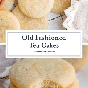 collage of old fashioned tea cakes with text overlay