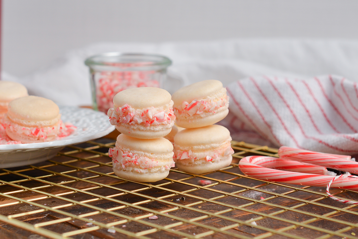 two stacks of christmas macarons