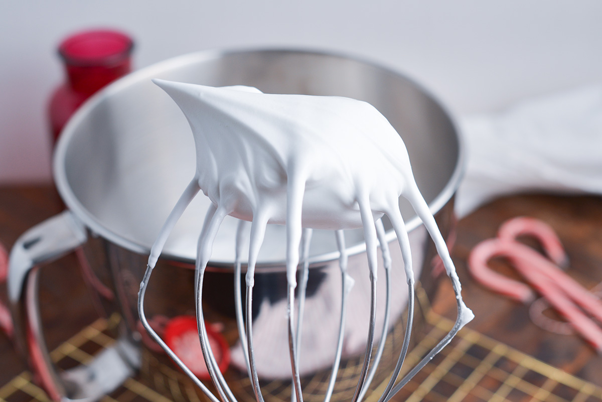 stiff meringue on a whisk attachment