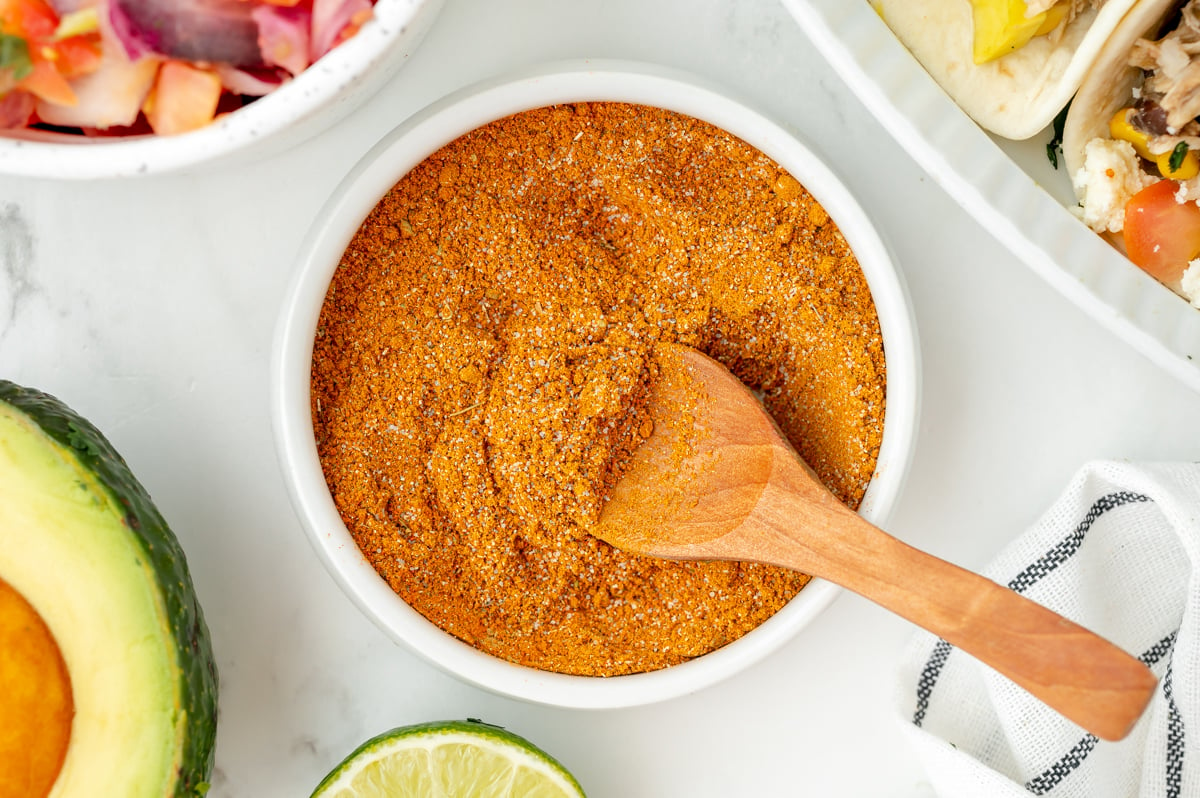 overhead shot of bowl of homemade taco seasoning