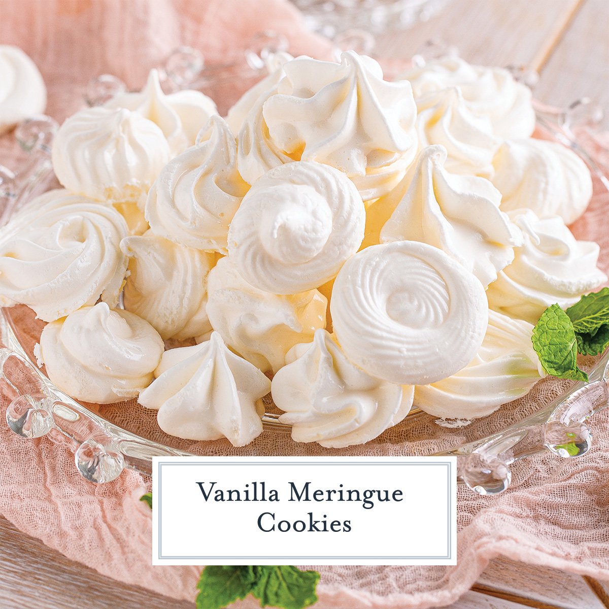 vanilla meringue cookies with text overlay