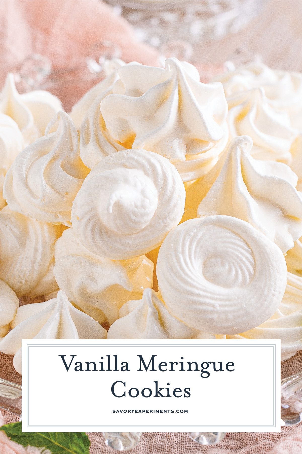 close up of meringue cookie recipe for pinterest