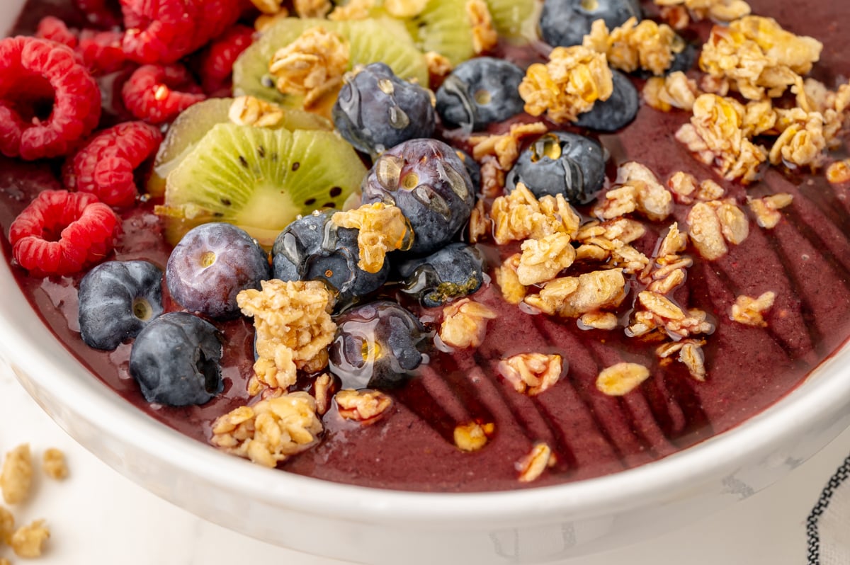 close up angled shot of smoothie bowl