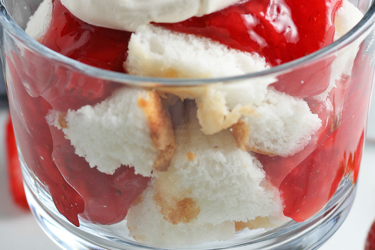 close up of diced angel food cake