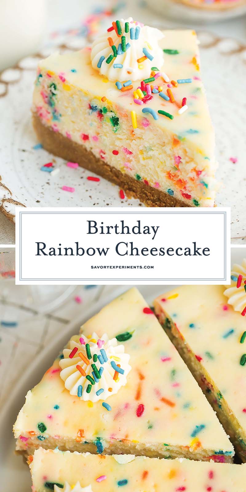 collage of birthday cheesecake recipe images