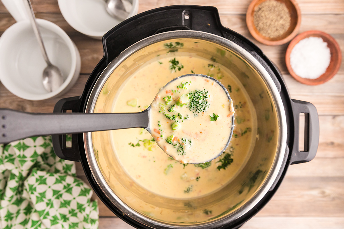 ladling soup out of an instant pot