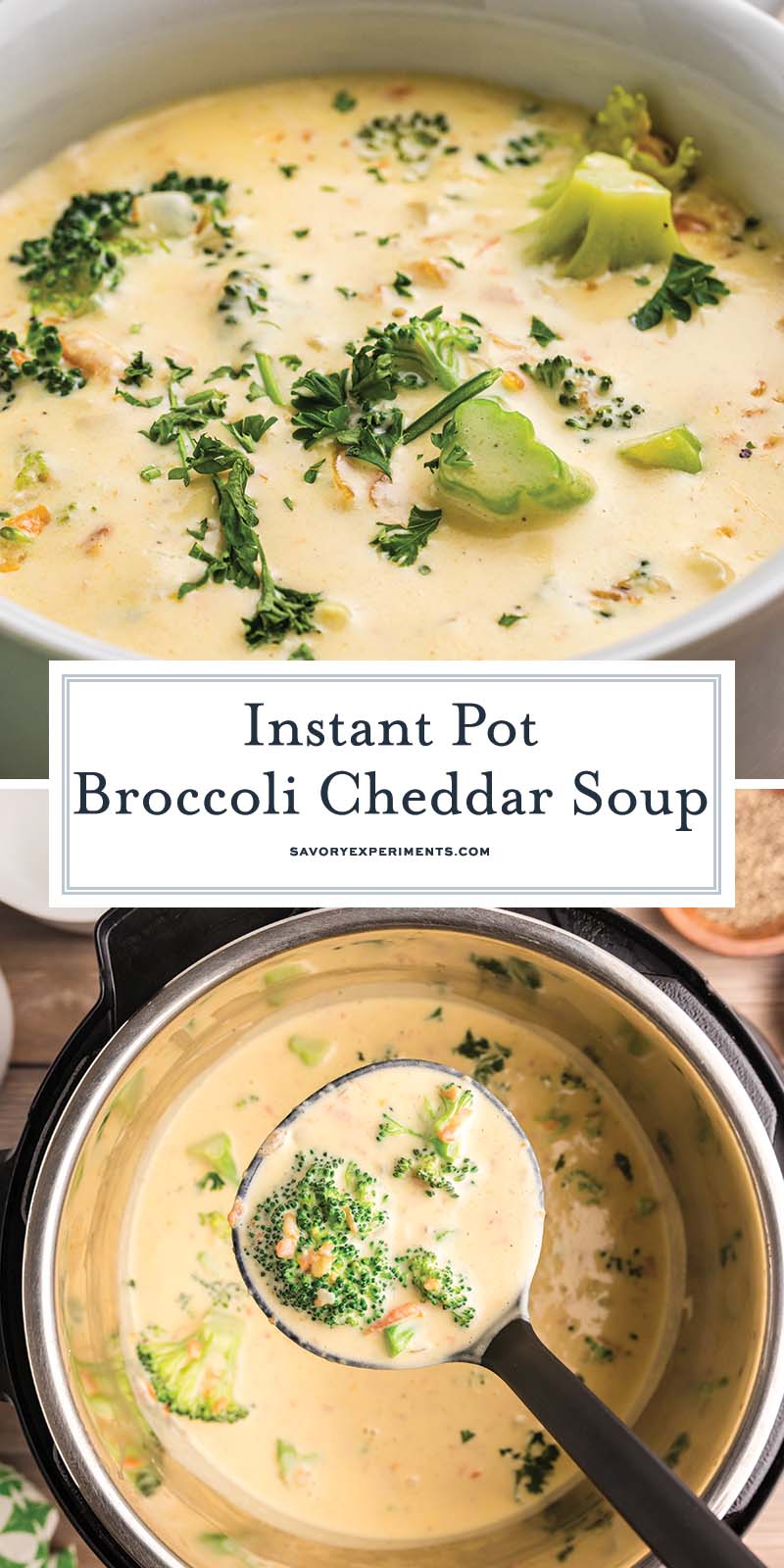 collage of broccoli cheddar soup with text overlay