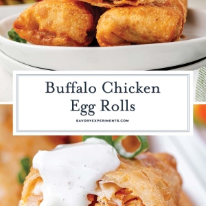 collage of buffalo chicken egg rolls for pinterest