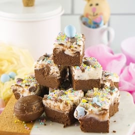 stack of cadbury egg fudge squares