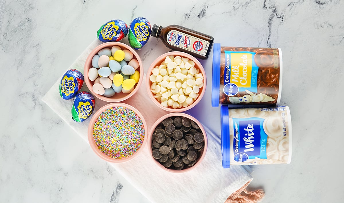 overhead shot of cadbury egg fudge ingredients