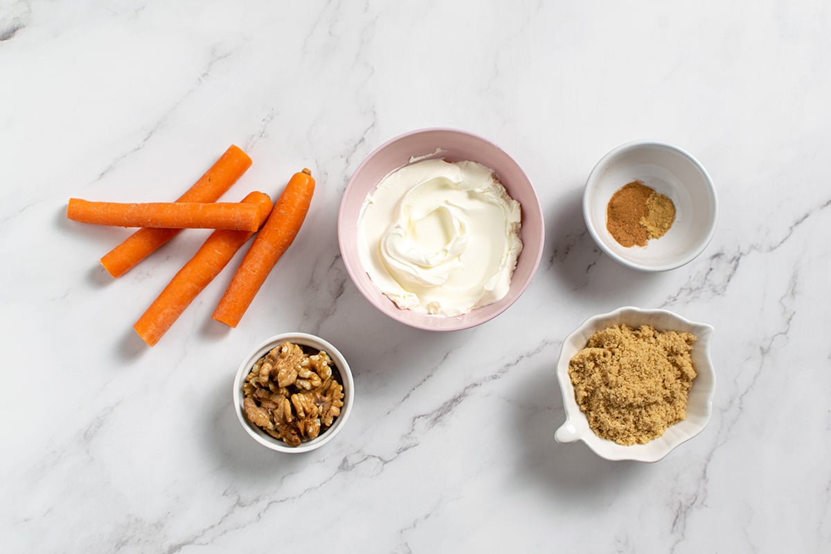 overhead shot of carrot cake dip ingredients