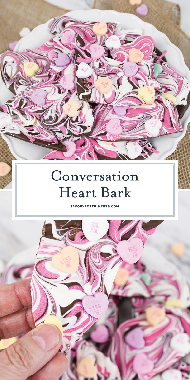 collage of conversation heart bark for pinterest