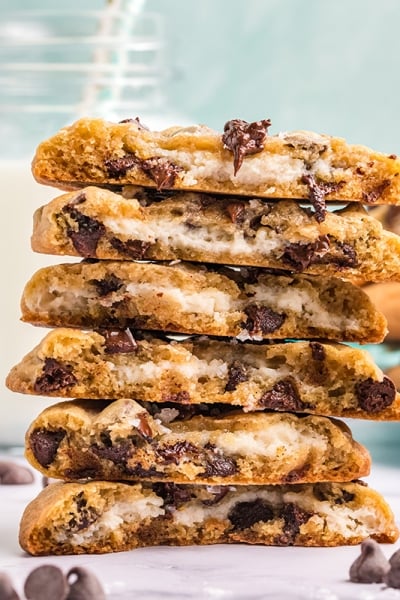 stack of cookies with cream cheese centers