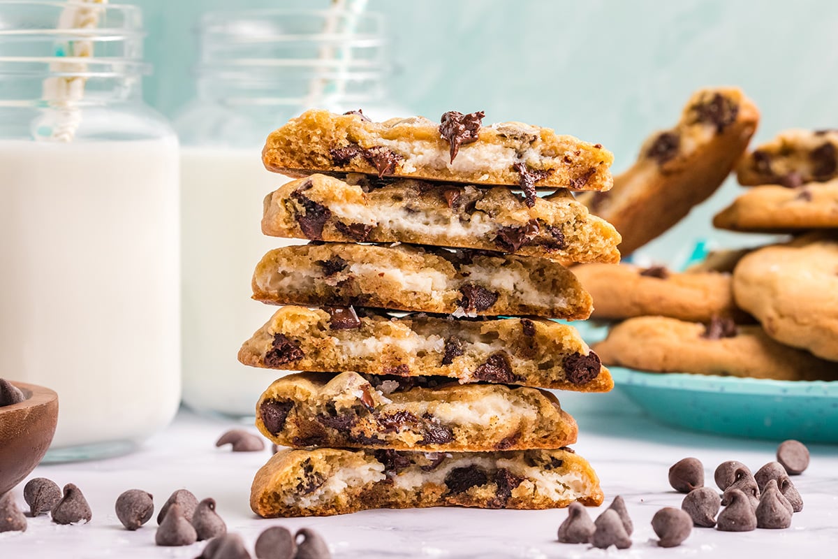 stack of cookies with cream cheese centers