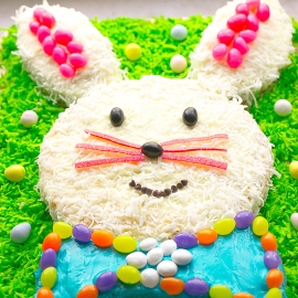 angled shot of easter bunny cake