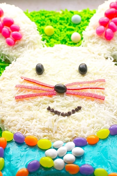 angled shot of easter bunny cake