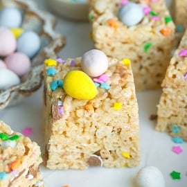 angled shot of rice krispie treat square