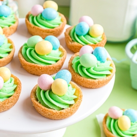 easter sugar cookie cups on a white serving tray