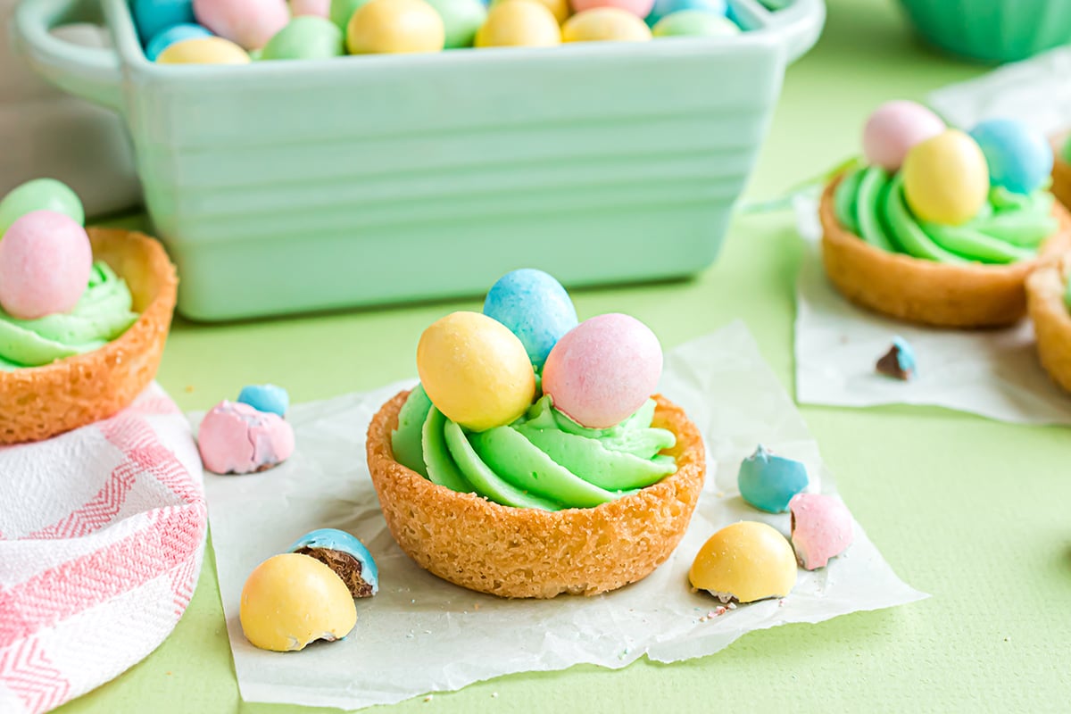 one easter sugar cookie cup on parchment square