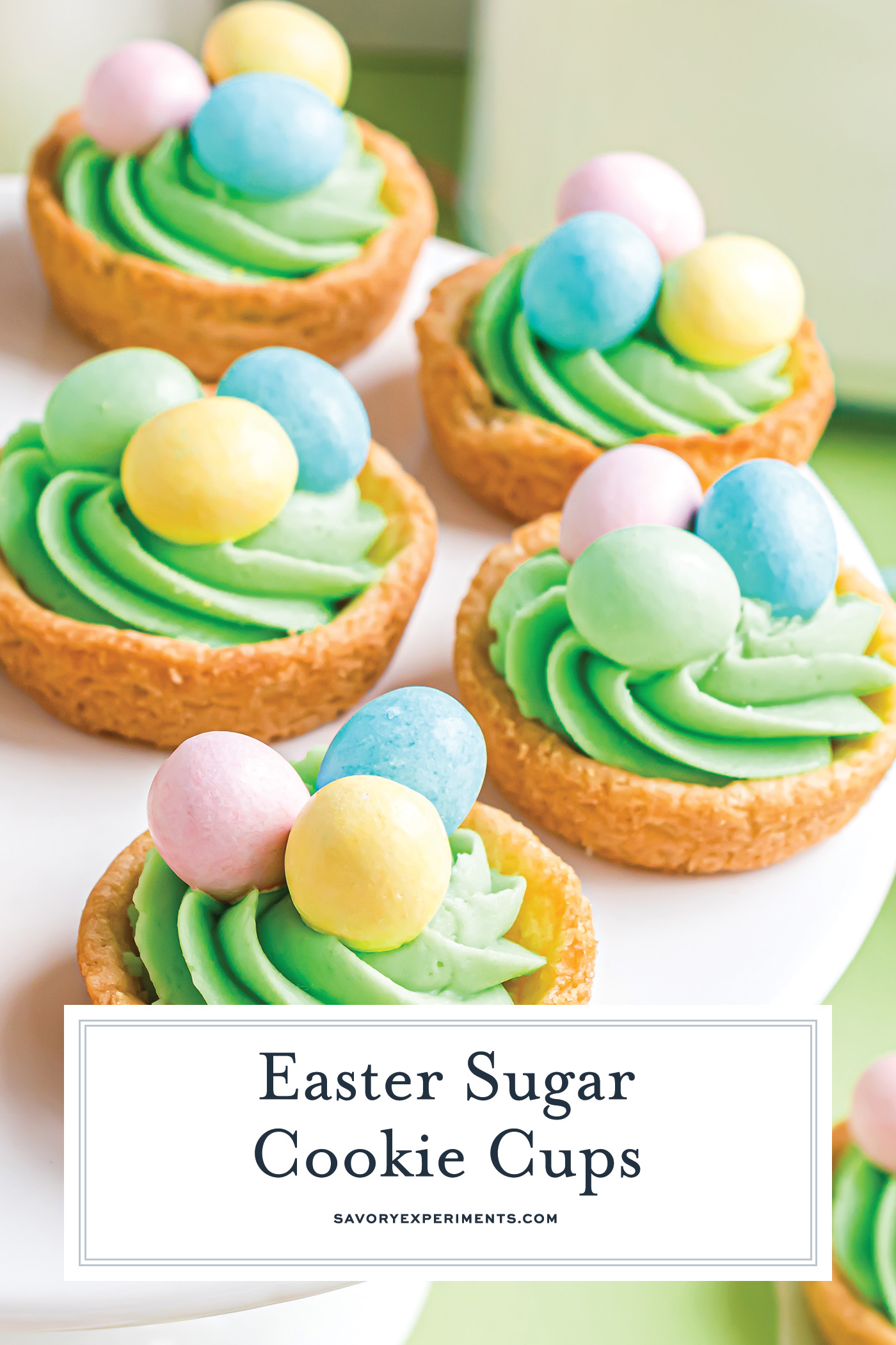 easter sugar cookie cups on a white tray
