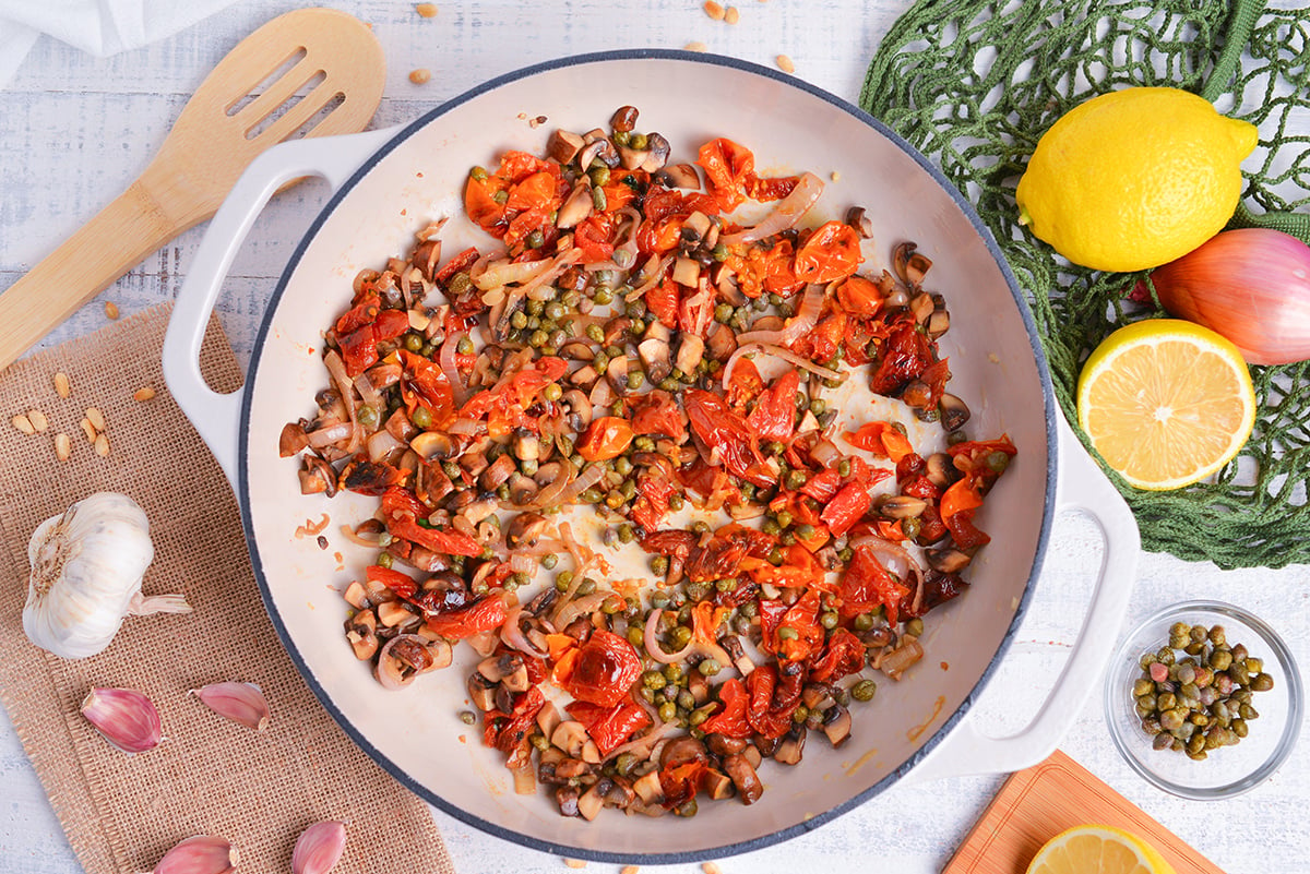 vegetables cooking in pan