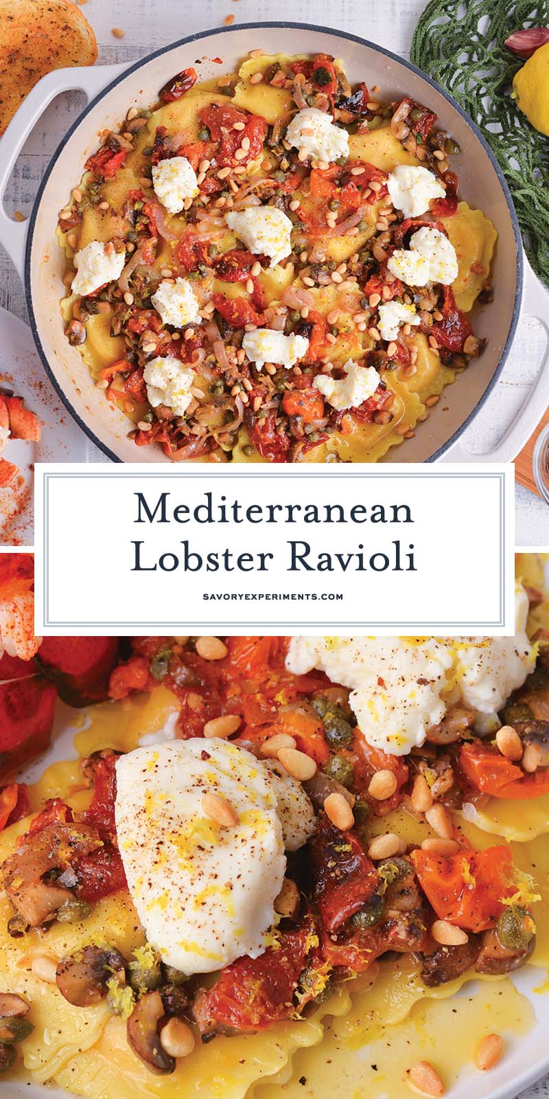 collage of Mediterranean lobster ravioli for pinterest