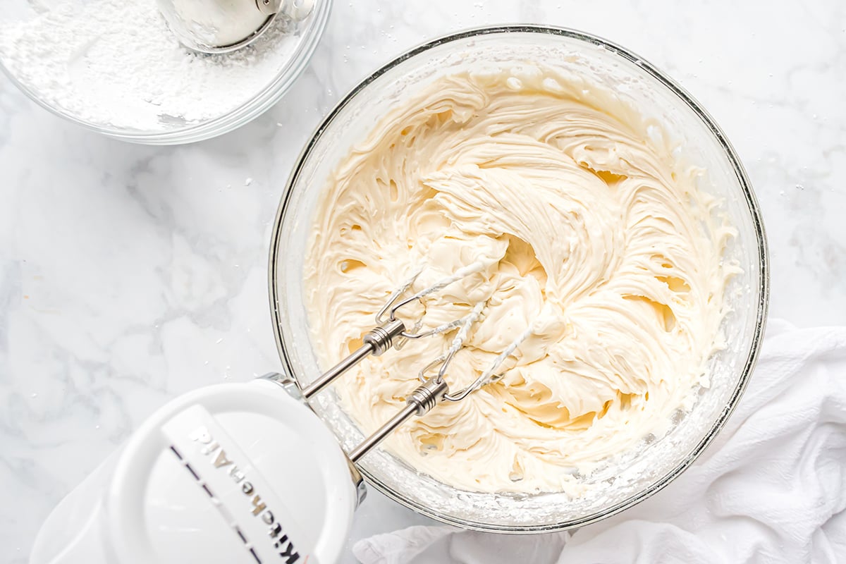 bowl of cream cheese frosting