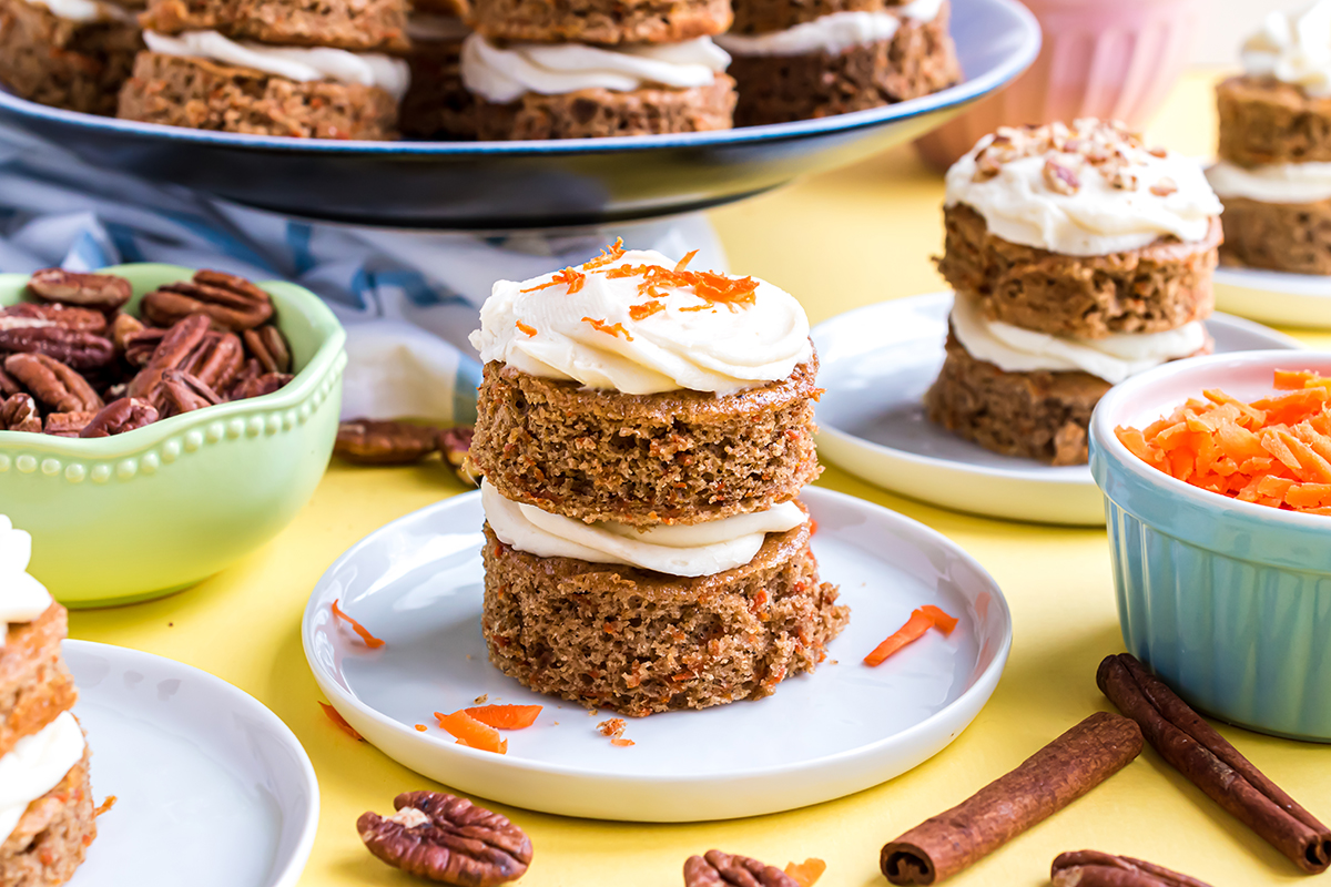 stack carrot cake with carrot shreds