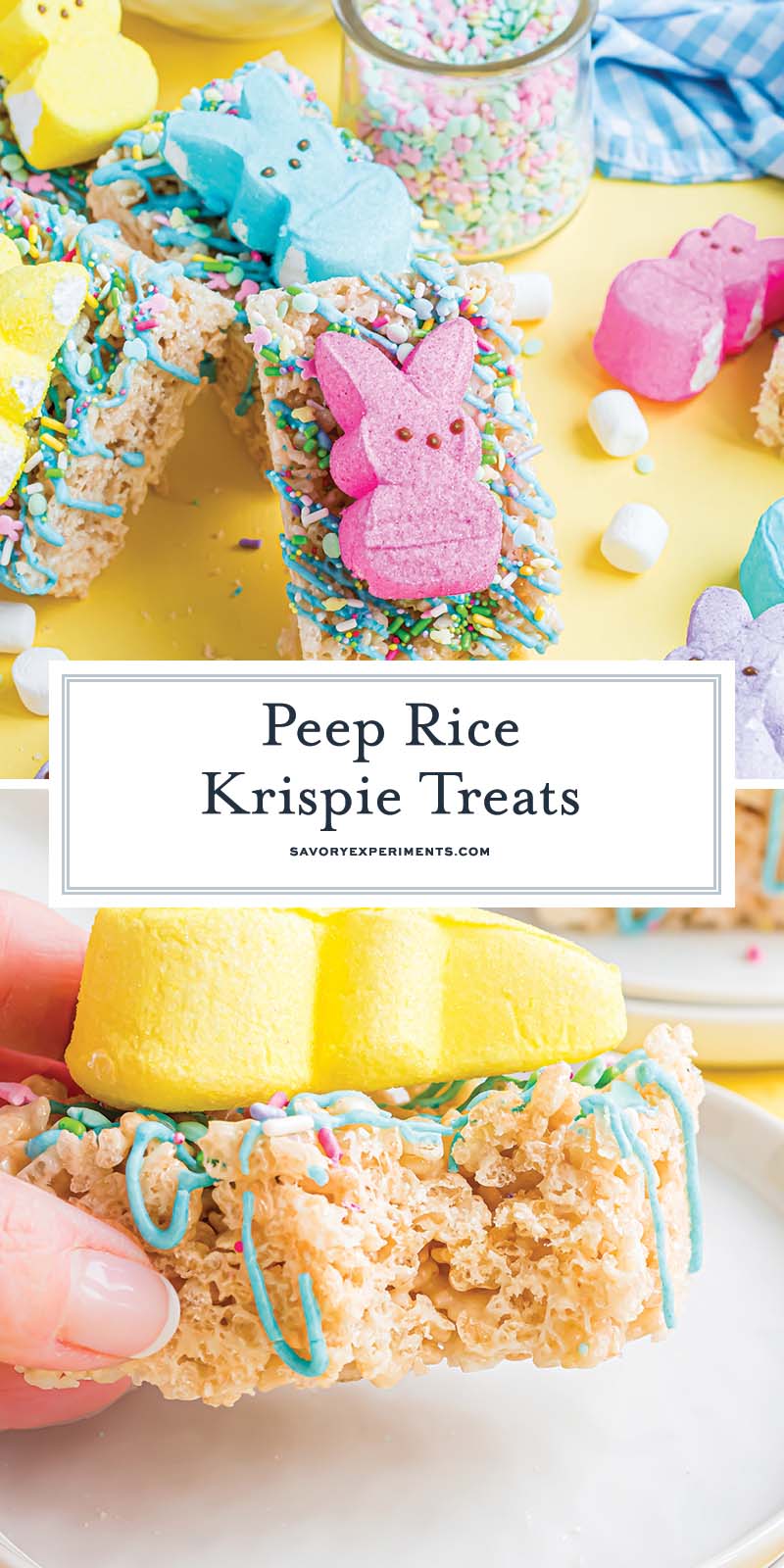 collage of peep rice krispie treats for pinterest