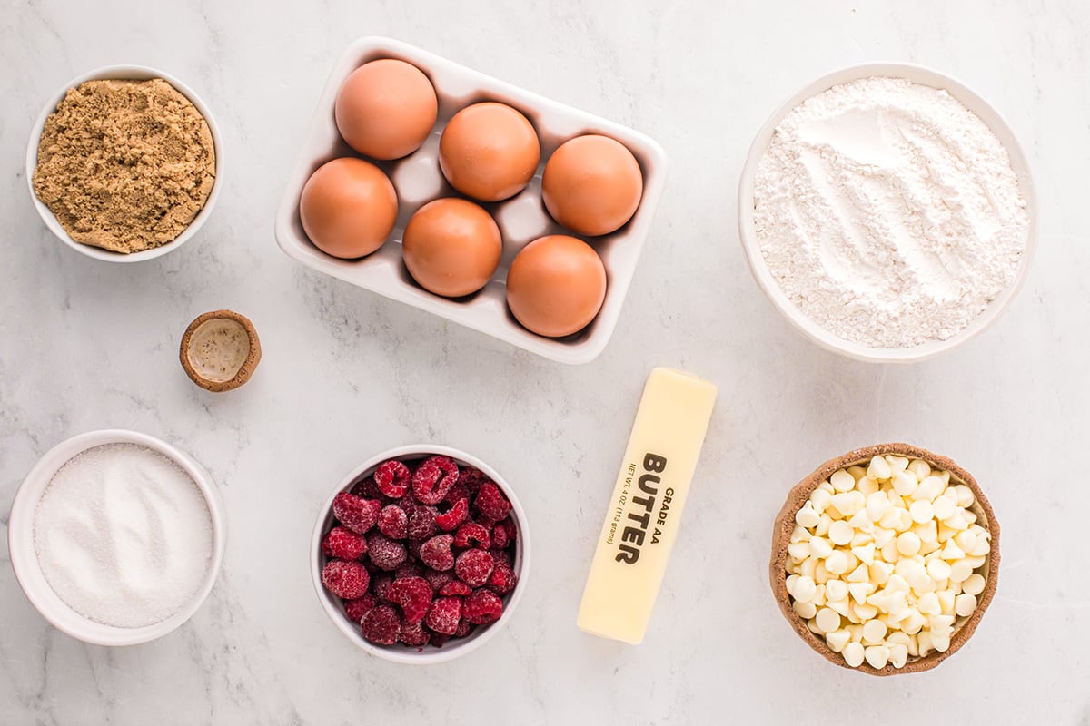 overhead shot of raspberry cookies ingredients