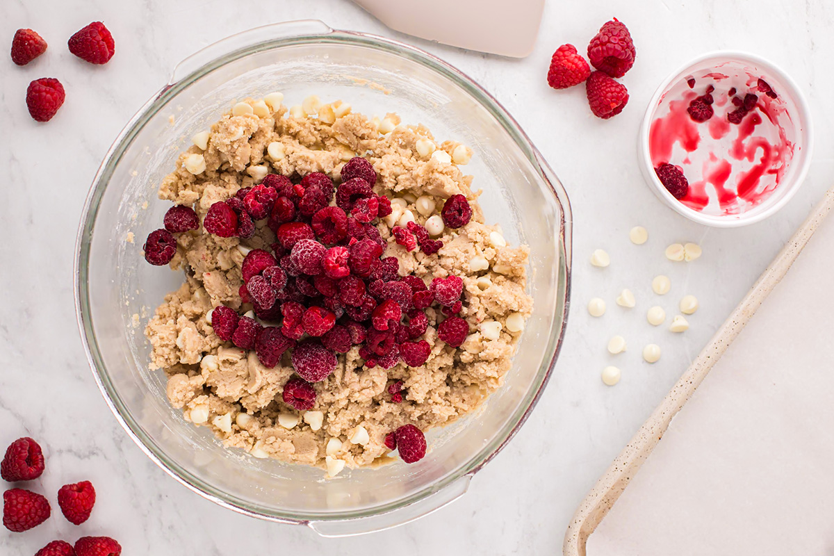 raspberries added to cookie dough