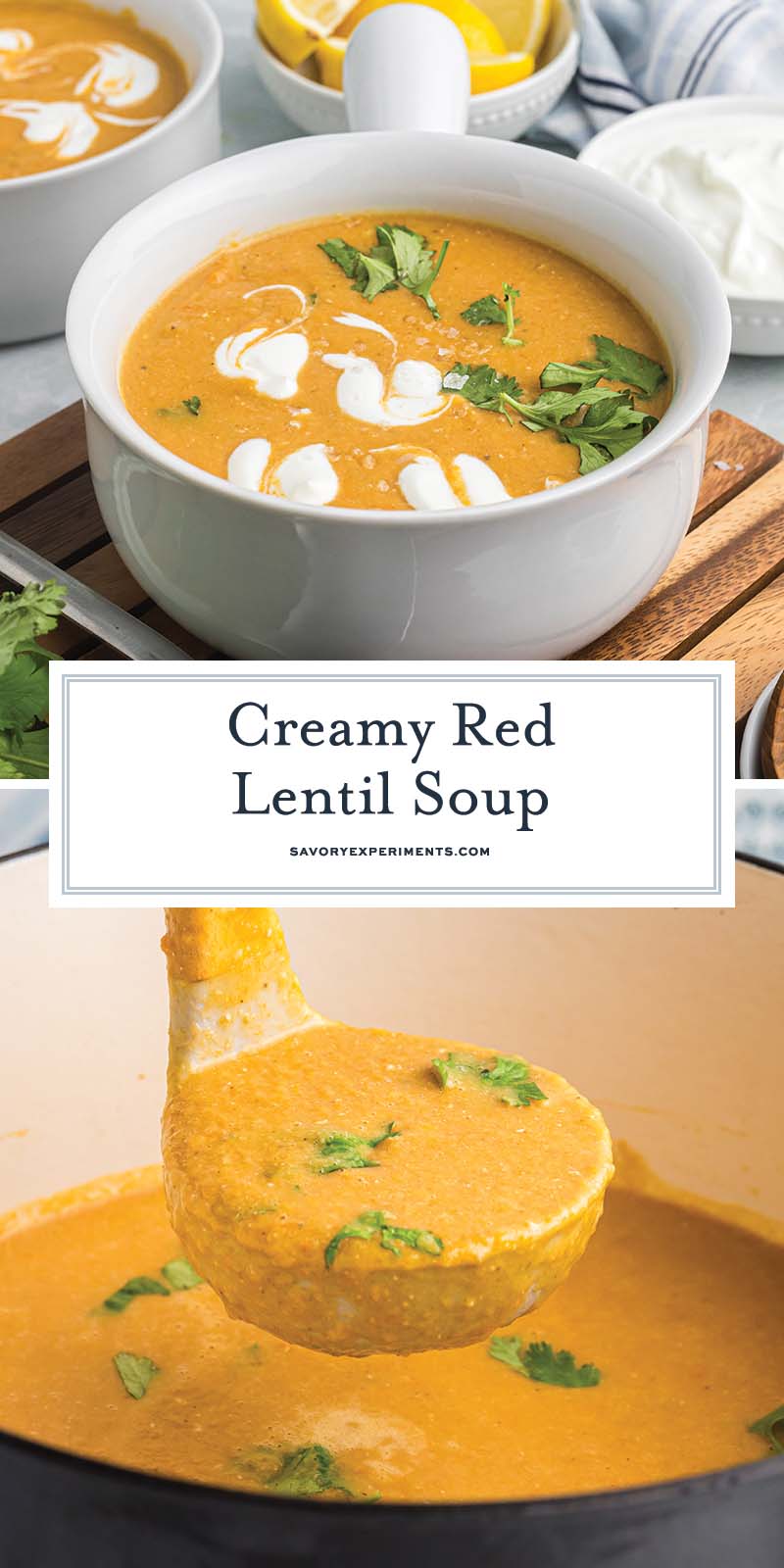 collage of red lentil soup for pinterest
