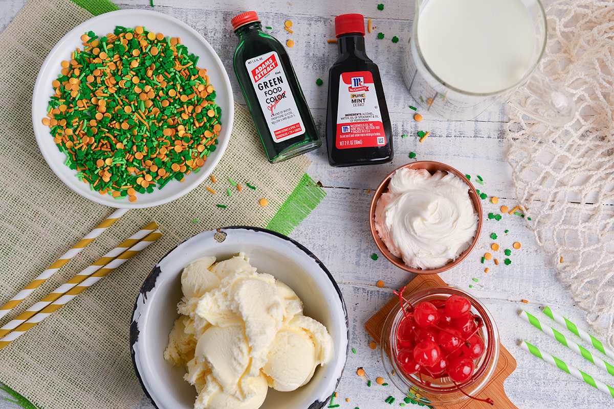 overhead shot of shamrock shake ingredients