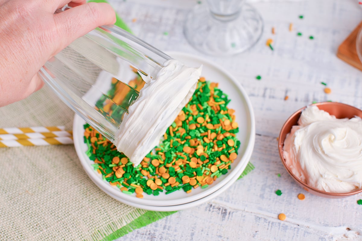 milkshake glass dipped into sprinkles