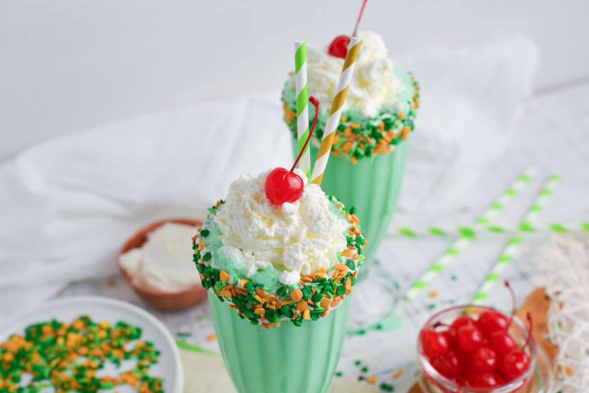 angled shot of two shamrock shakes