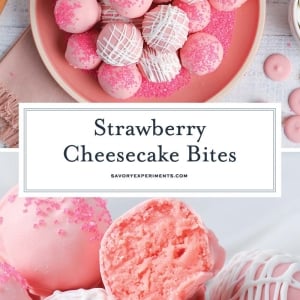 collage of strawberry cheesecake bites for pinterest