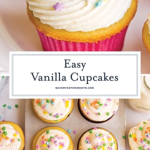 collage of easy vanilla cupcake recipe