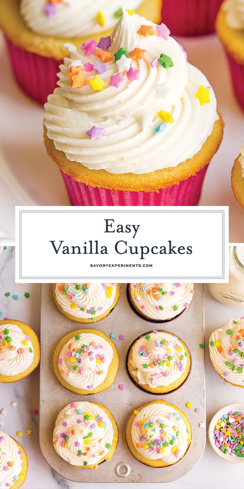 collage of easy vanilla cupcake recipe