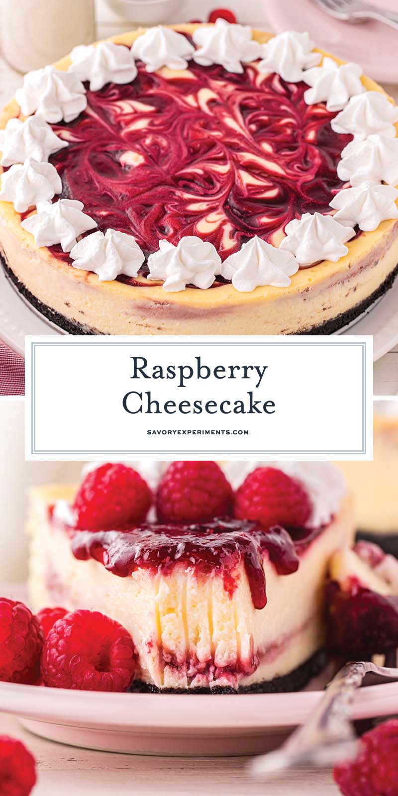 collage of raspberry cheesecake for pinterest