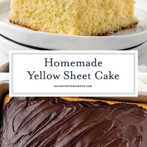 collage of yellow sheet cake images for pinterest