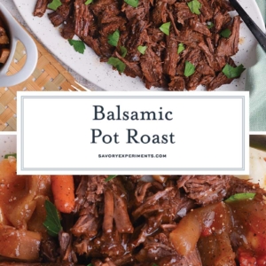 collage of balsamic slow cooker pot roast