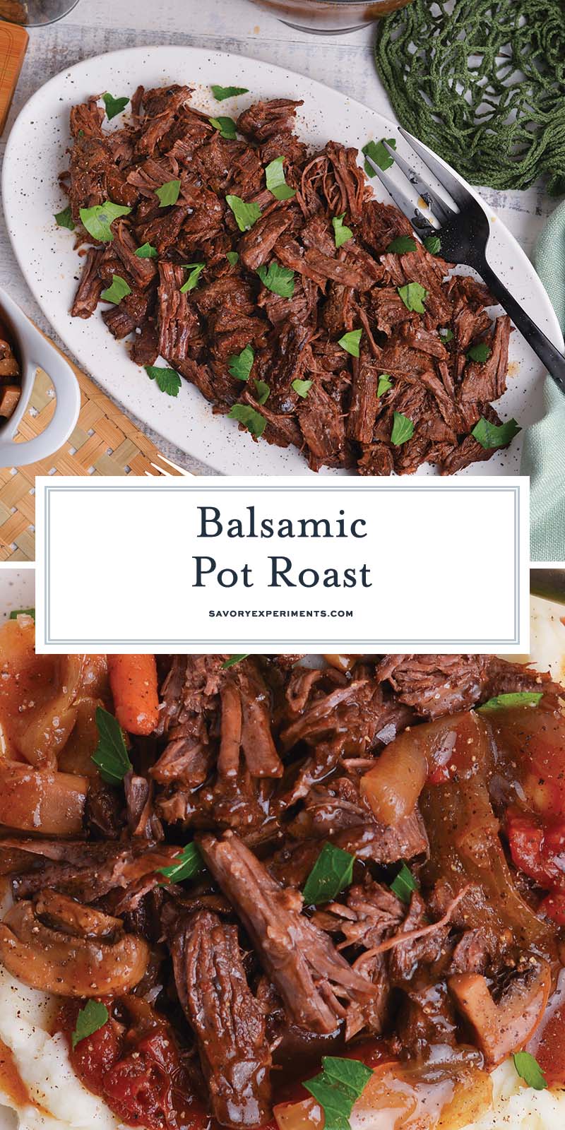 collage of balsamic slow cooker pot roast