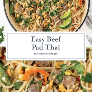 collage of beef pad thai